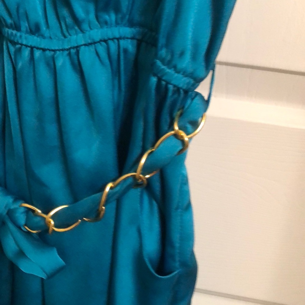 Teal Cocktail Dress with Gold Belt & Strap Detail - Picture 4 of 5